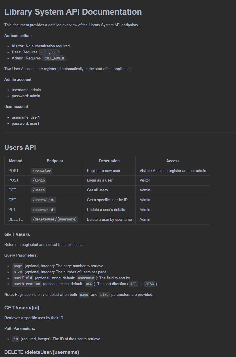 API documentation interface and endpoints